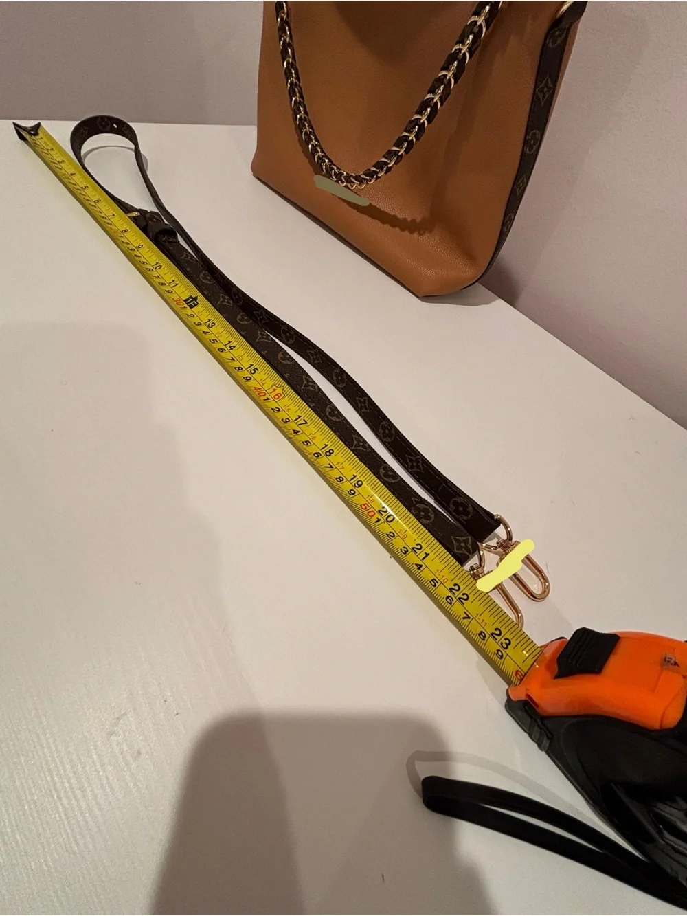 Chain-Accent Crossbody Bag in Tan